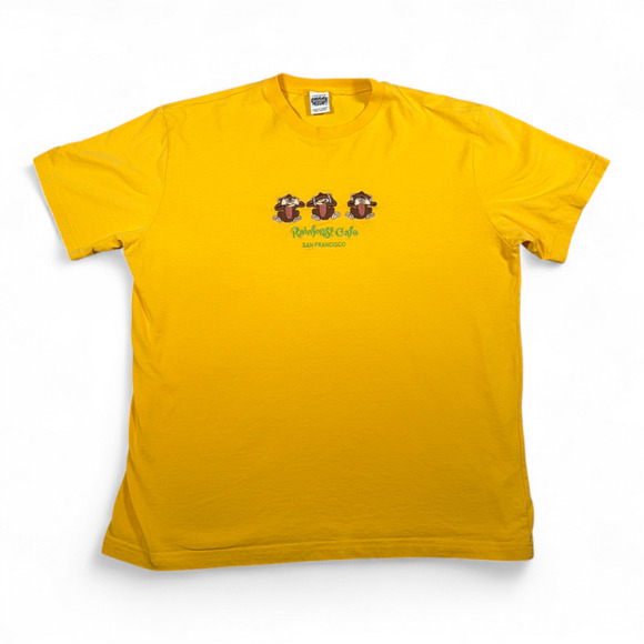 Vintage Rainforest Cafe Shirt Adult EXTRA LARGE Yellow Monkeys San Francisco Y2K - Picture 1 of 6